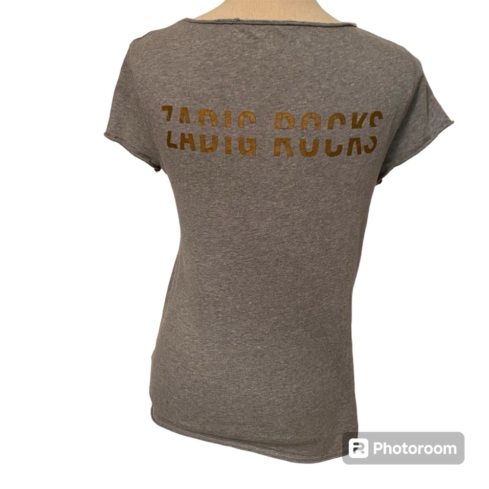 ZADIG & VOLTAIRE TOP TEE SHORT SLEEVE GRAY HENLEY TUNISIEN MC PRINT GOLD SIZE S